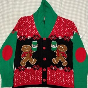 Spencer's Get lit Beer Gingerbread Christmas Cardigan Mens Ugly Sweater  Size L